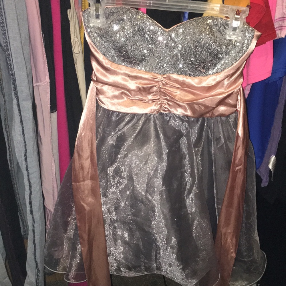 Adorable silver and rose gold dress.